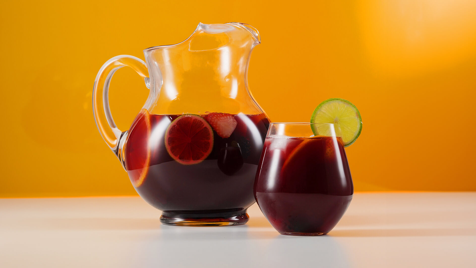 A pitcher of red wine sangria.