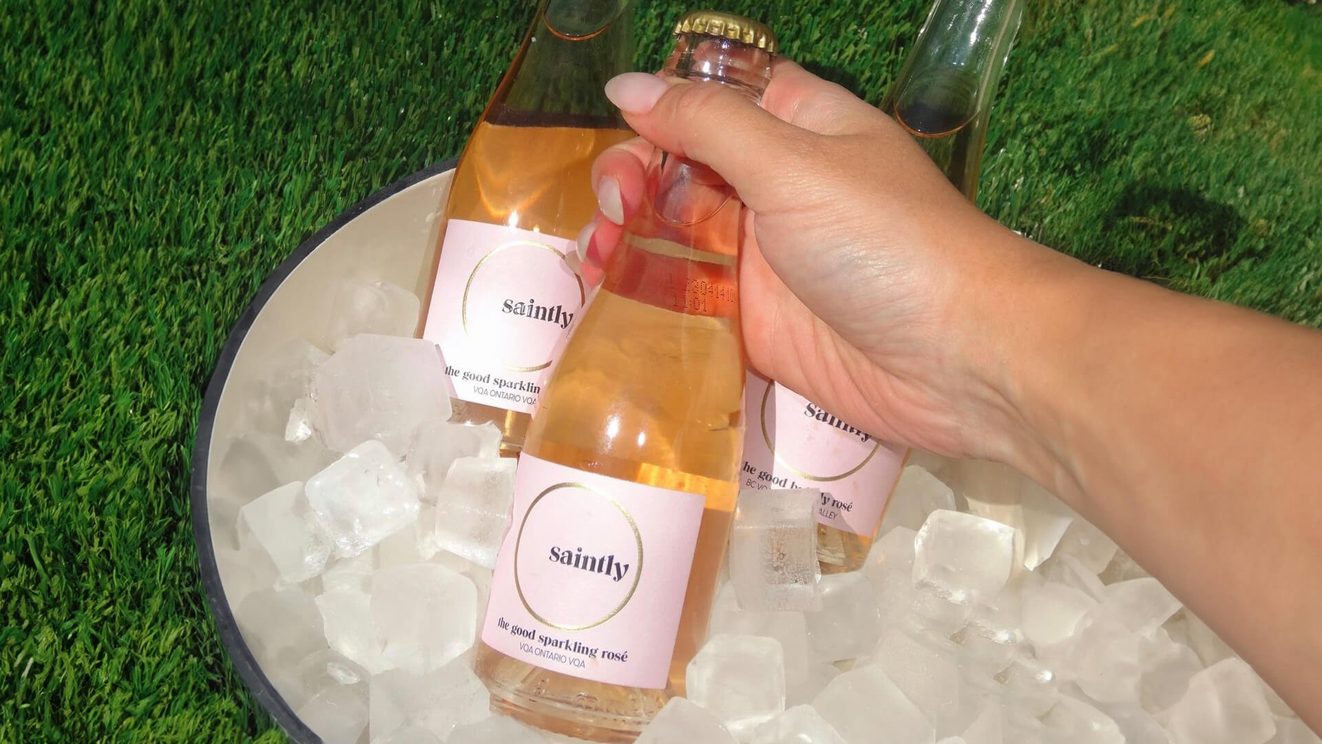 Mini bottles of saintly the good sparkling rose.